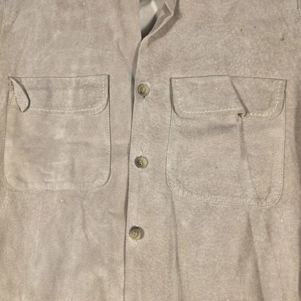 Vintage Distressed Banana Republic Suede Leather Shirt Jacket Men's Small Tan